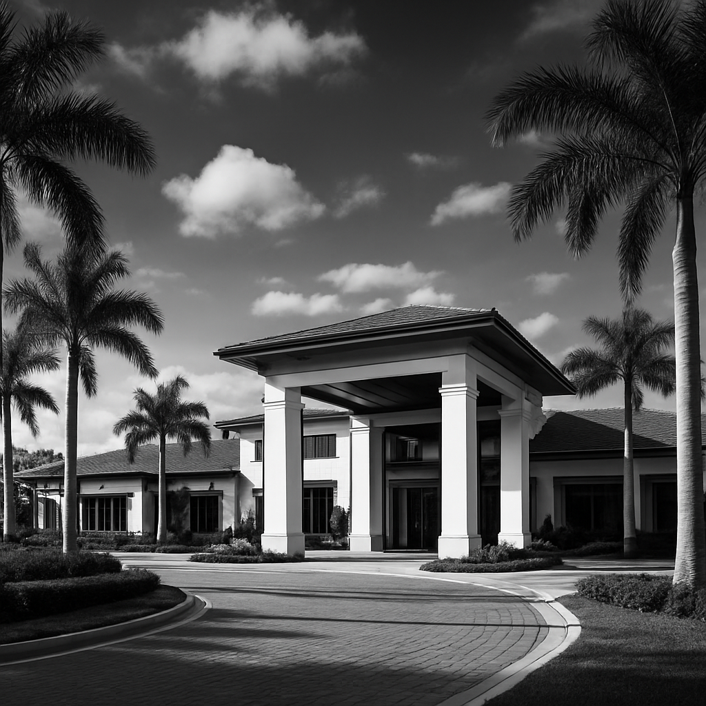 Upscale resort clubhouse exterior
